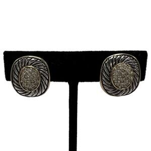 Vintage Silver Metal Clip On Earrings Central Cluster of Stones